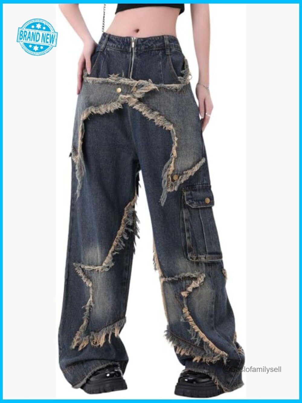 Y2K Baggy Jeans High Waist Straight Leg Star Patch Vintage Grunge Streetwear